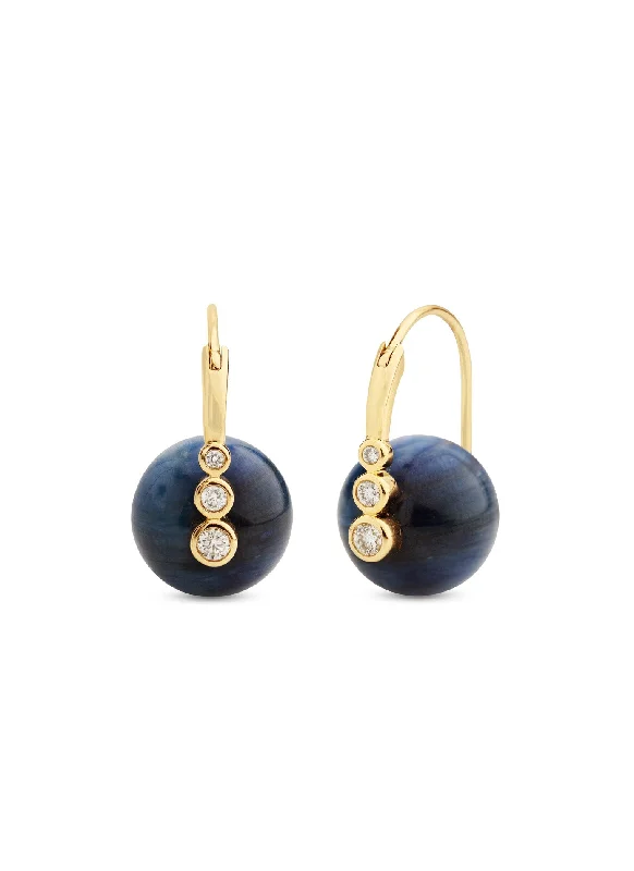 Graduated Bezel Kyanite Bead Yellow Gold Earrings