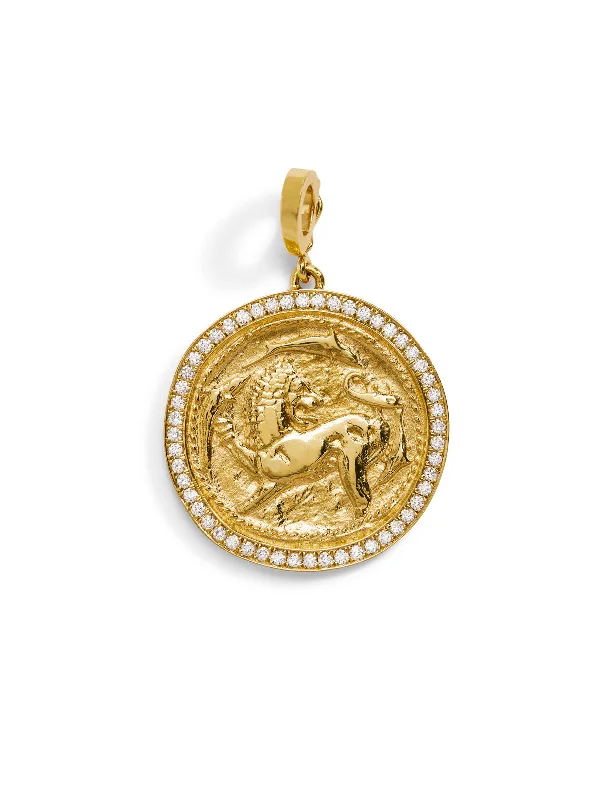 Large Animal Kingdom Pavé Diamond Yellow Gold Coin Charm