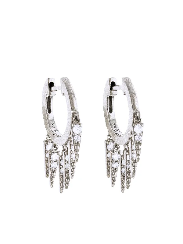 Large Pavé Fringe White Gold Huggie Hoop Earrings