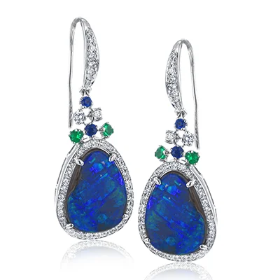 Color Opal Earrings in 18k Gold with Diamonds