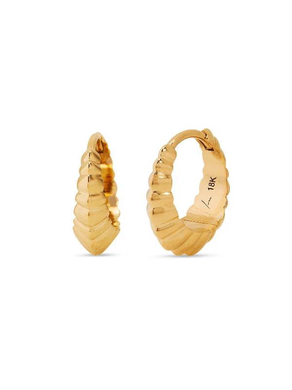 Medium Fluted Crescent Yellow Gold Hoop Earrings