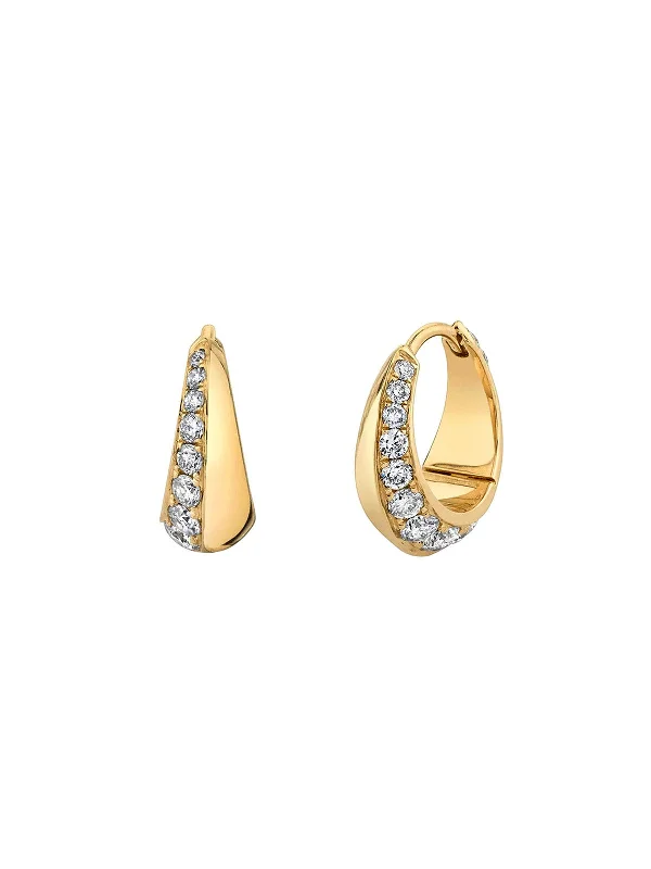 Medium Pavé Crescent Yellow Gold Hoop Earrings