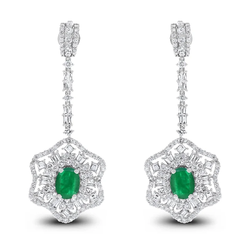 Jessica Diamond & Emerald Earrings (8.31 ct Emeralds & Diamonds) in White Gold