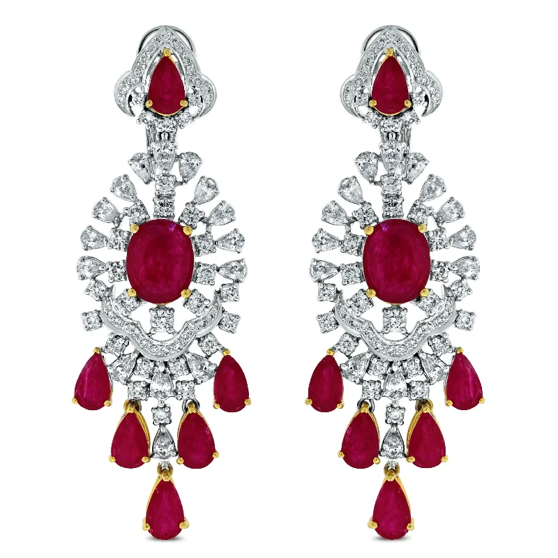 Regalia Ruby & Diamond Earrings (26.24 ct Diamonds & Rubies) in White Gold