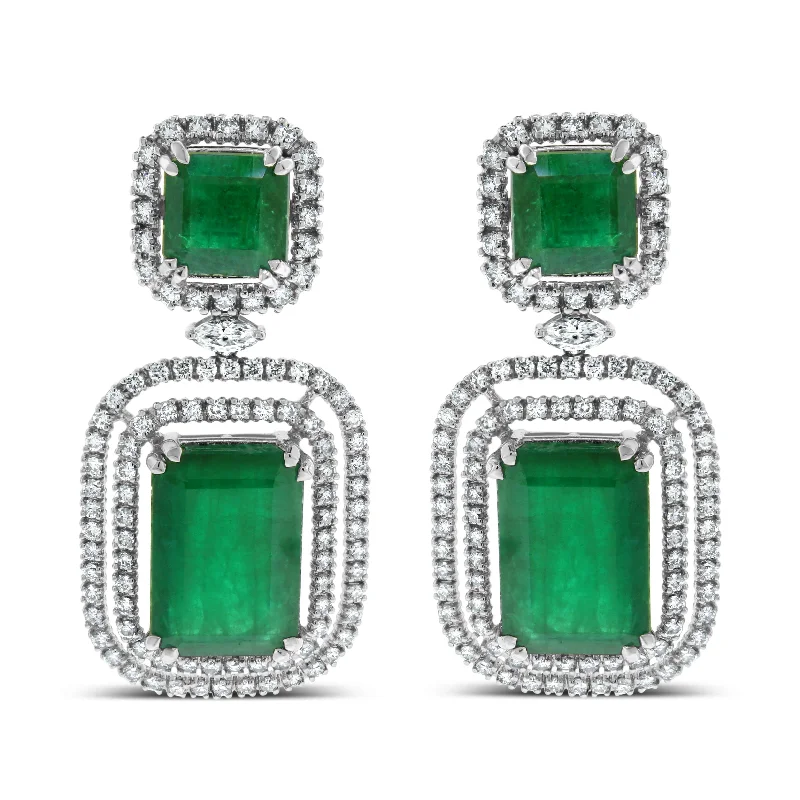 Renee Emerald & Diamond Earrings (28.02 ct Gemstones) in White Gold