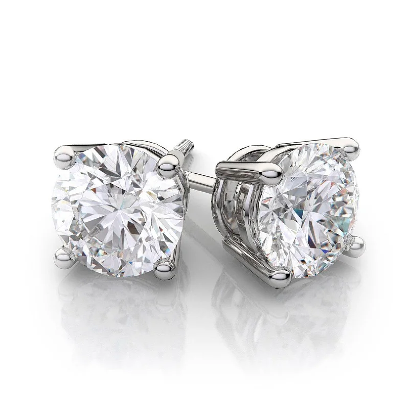 Round Solitaire Diamond Studs (3.00 ct Round J SI2 GIA) in White Gold