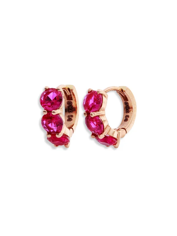 Ruby Huggie Hoop Rose Gold Earrings