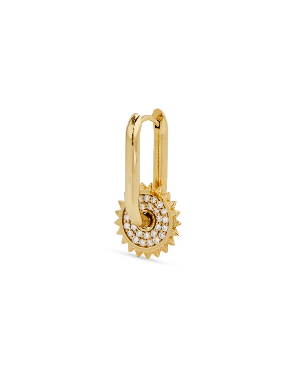 Small Pavé Yellow Gold Earring Disk on Small Chubby Fob Earring