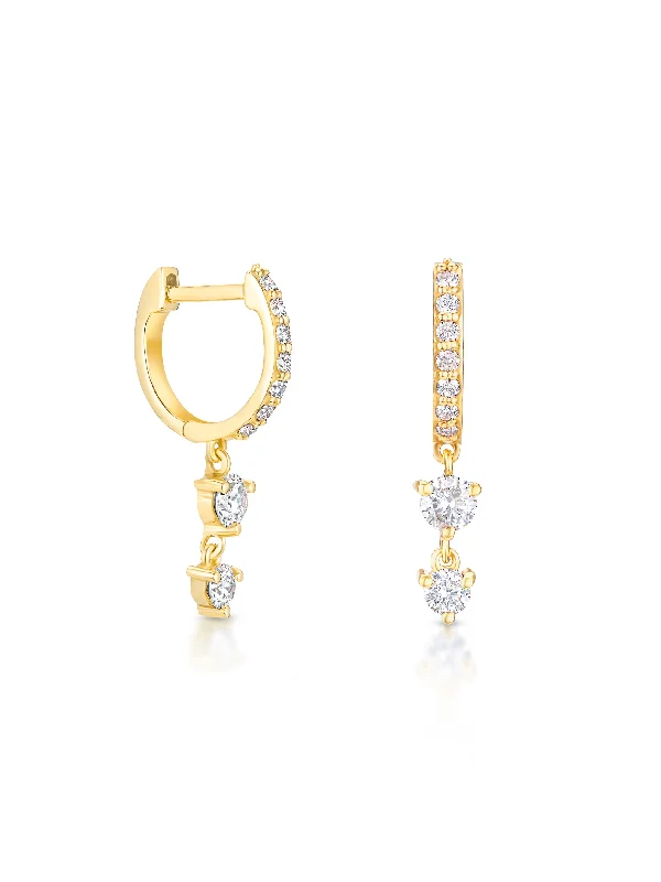 Stardust Double Diamond Drop Yellow Gold Huggies