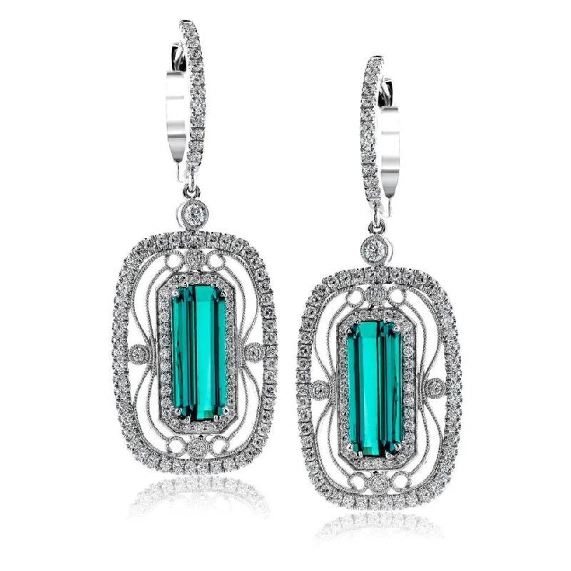 Color Earrings in 18k Gold with Diamonds and Green Tourmaline