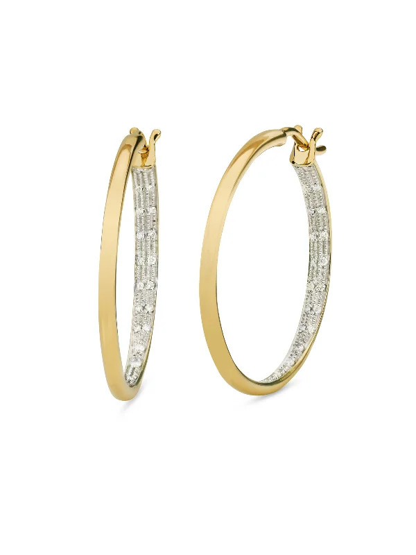 Thin Diamond Yellow Gold Hoop Earrings