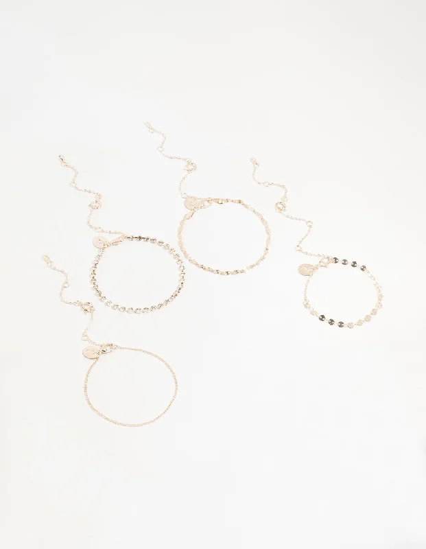 Rose Gold Mixed Chain Bracelets & Anklets 4-Pack