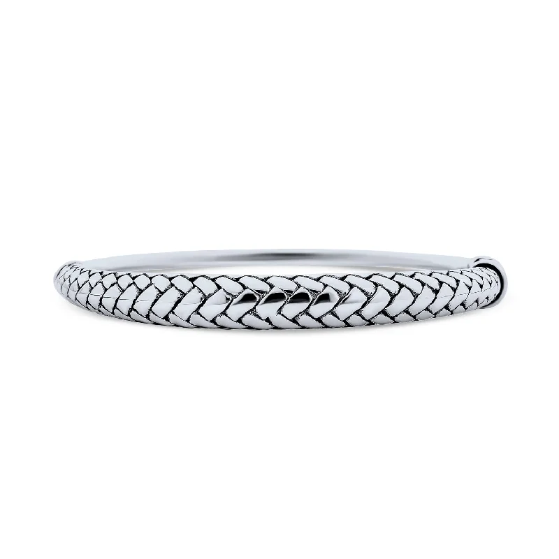 Bali Singaraja Weave Bangle Bracelet in Oxidized Sterling Silver, 7.5 Inch