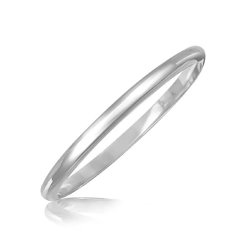 Size: 7.5'' - Sterling Silver Rhodium Plated Slim Dome Motif Bangle