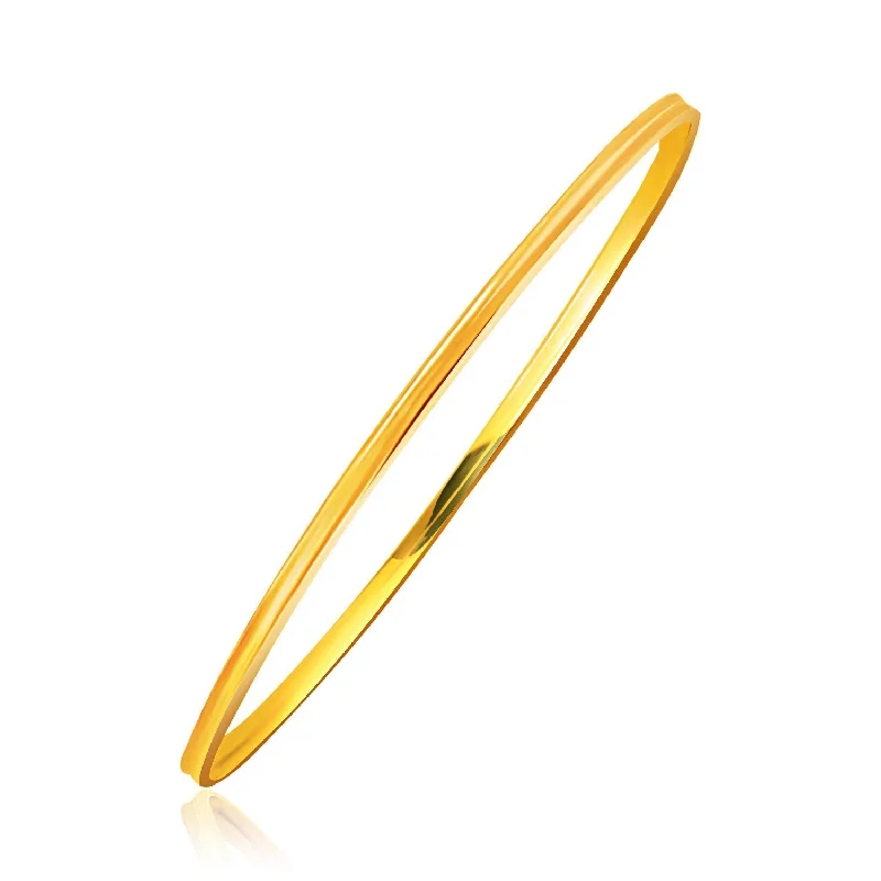 Size: 8'' - 14k Yellow Gold Concave Motif Thin  Stackable Bangle