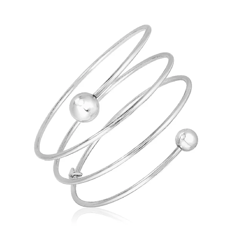 Size: 7.25'' - Sterling Silver 7 1/4 inch Multi Wrap Bangle with Polished Spheres