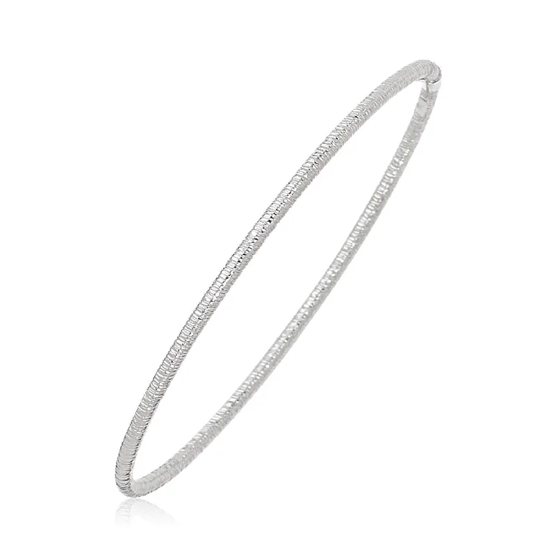 Size: 8'' - 14k White Gold Thin Textured Stackable Bangle