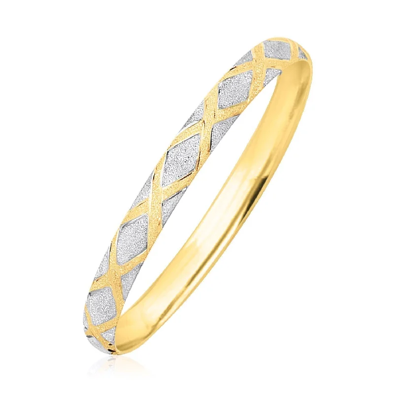 Size: 7'' - 10k Two-Tone Gold Geometric Diamond Motif Bangle