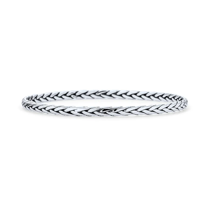 Stackable Twisted Rope Bangle Bracelet in Sterling Silver, Basket Weave Design