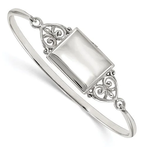 Sterling Silver Rectangular Locket Bangle Bracelet - Engravable