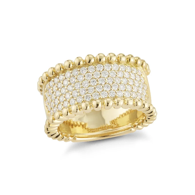 Wide Diamond Band with Gold Bead Edge