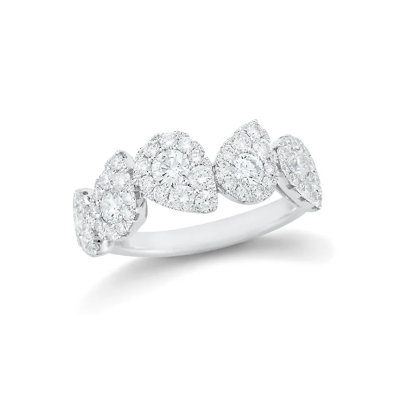 Diamond Staggered Pear-shaped Halo Ring