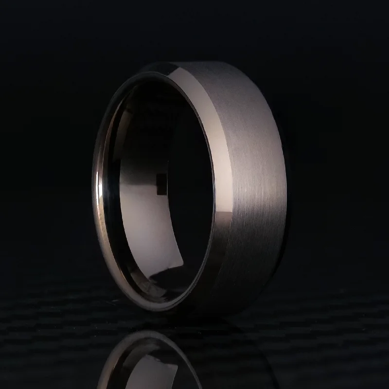 8mm Beveled Gunmetal Tungsten Ring