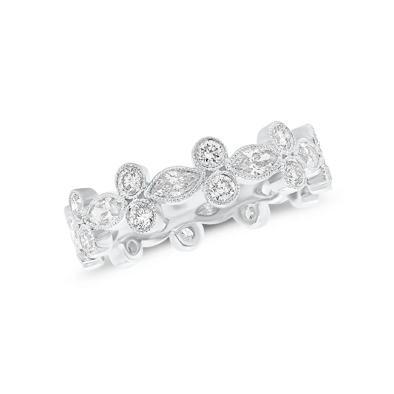 Alternating Marquise & Round Diamond Eternity Band with Milgrain