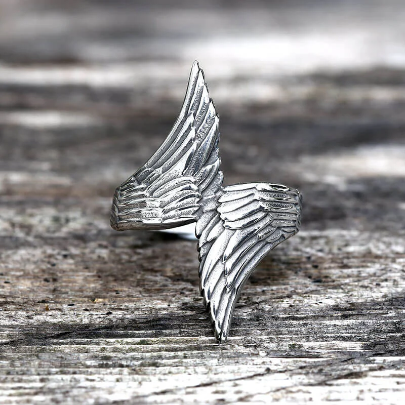 Angel Descends Wings Stainless Steel Ring