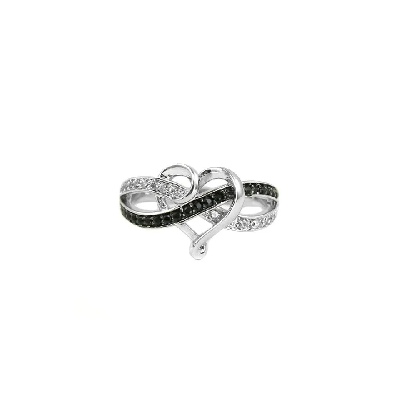 Black And White Infinity Heart Ring 18K Gold Plated Brass Size 6 7 8 9