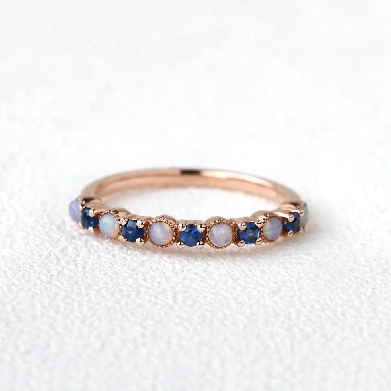 Blue Sapphire & Opal Rose Gold Ring