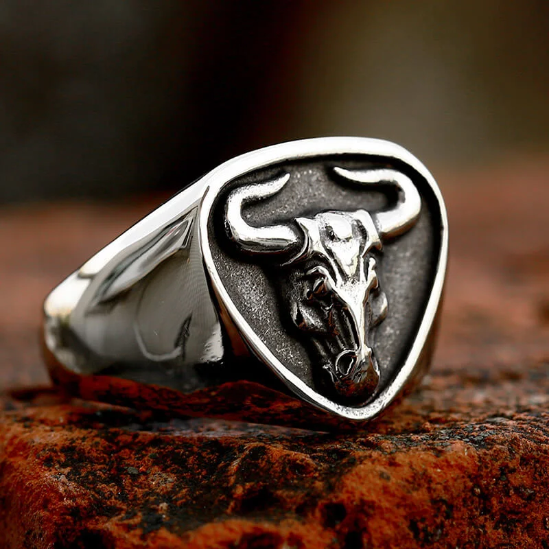 Bull Stainless Steel Signet Animal Ring