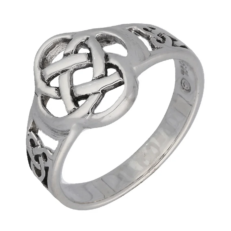 Celtic Triquetra Trinity and Flower Knot Eternity Sterling Silver Ring