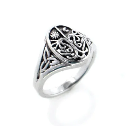 Celtic Trinity Knot Tree of Life with Sun and Moon Sterling Silver Ring