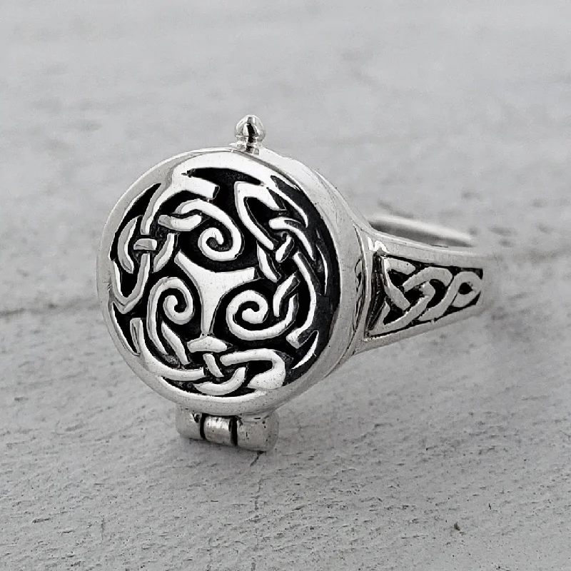 Celtic Knotwork Spiral Poison Locket Ring ~ Sterling Silver