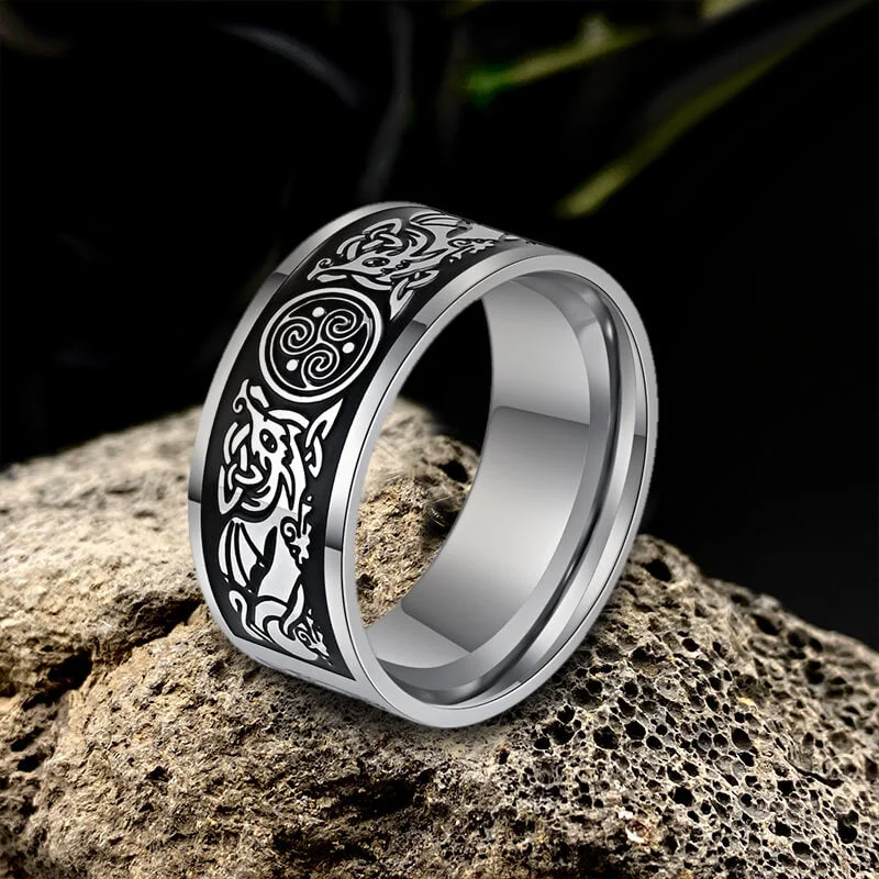 Celtic Wolf Triquetra Stainless Steel Viking Ring