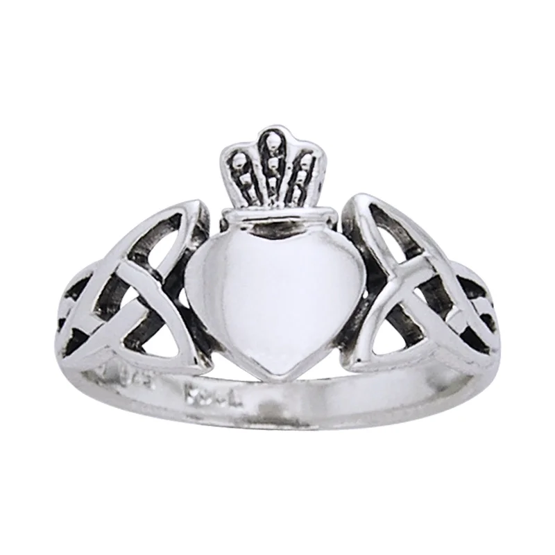 Classic Irish Claddagh Celtic Knotwork Sterling Silver Ring