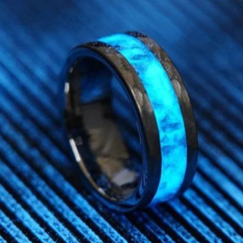 Custom Hammered Tungsten Glowstone Ring