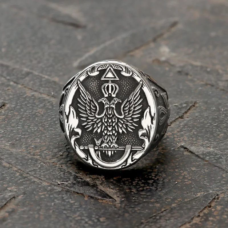 Double-Headed Eagle Ankh Stainless Steel Ring