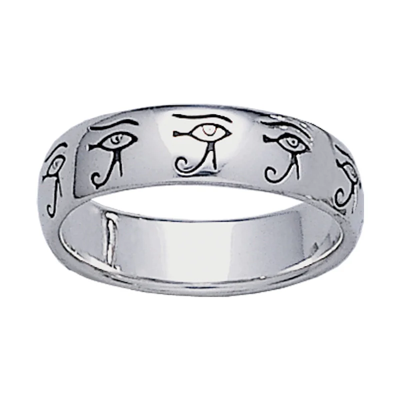 Egyptian Eye of Horus Sterling Silver Band Ring