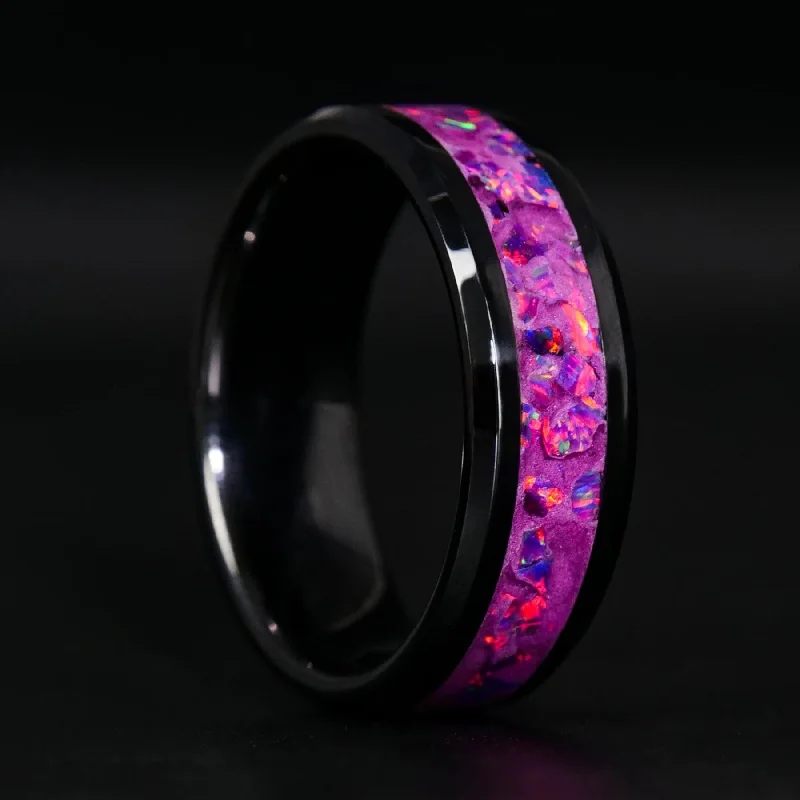 Fuschia Opal Glowstone Ring on Black Ceramic