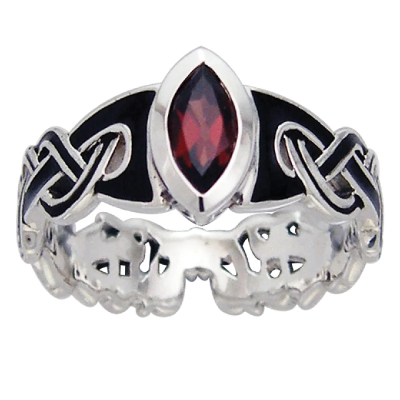 Mammen Viking Knot Garnet Norse Sterling Silver Ring