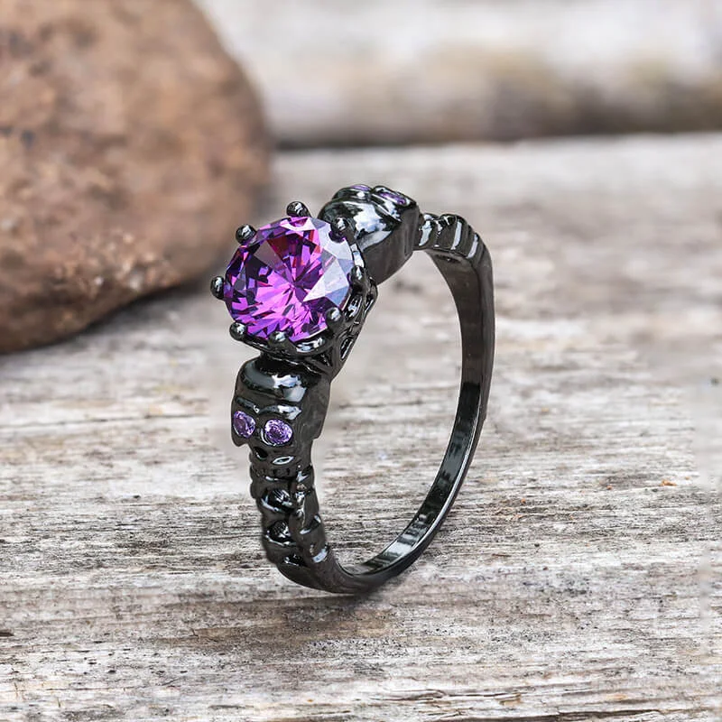 Gothic Skull Purple Zircon Brass Ring