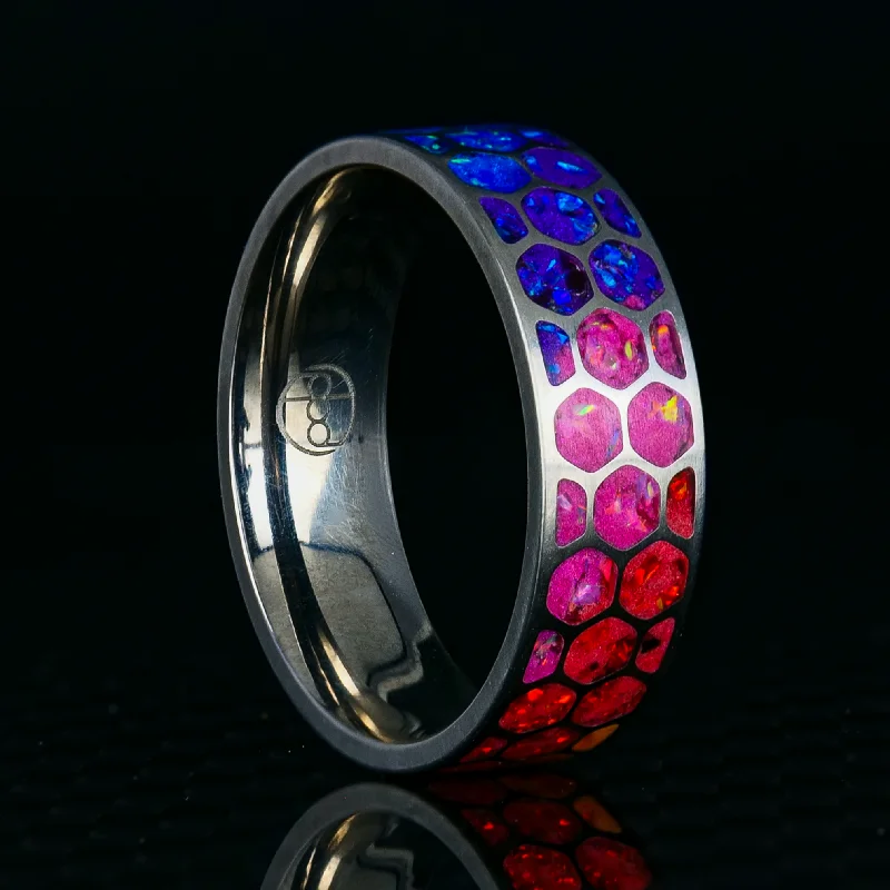 Hexagon Prismatic Opal Glowstone Ring on Titanium