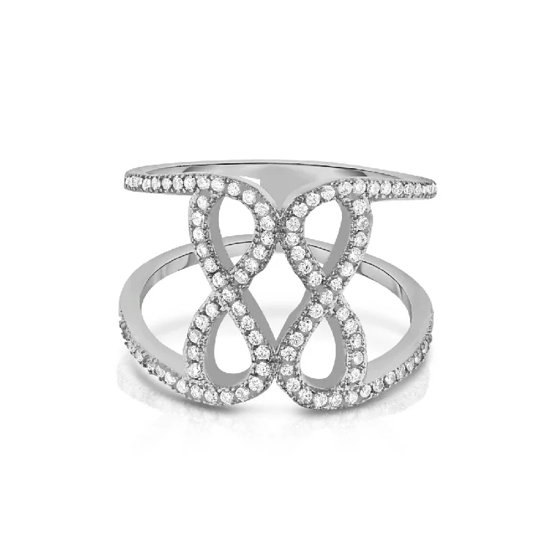 Infinity Forever Love Ring 18K White Gold Fancy Band Size 6 7 8 9 Cz Stones