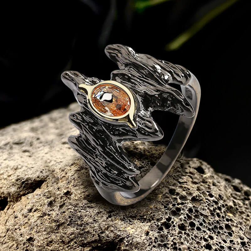 Irregular Black Bark Brass Gothic Ring