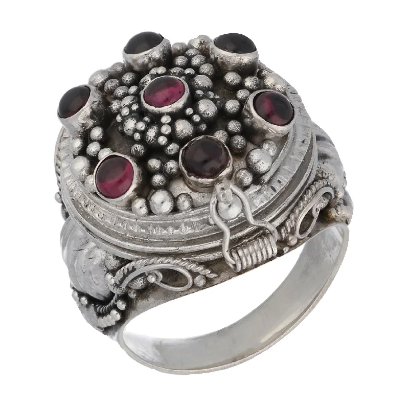 Large Sterling Silver Mystic Garnet Poison Locket Box Ring