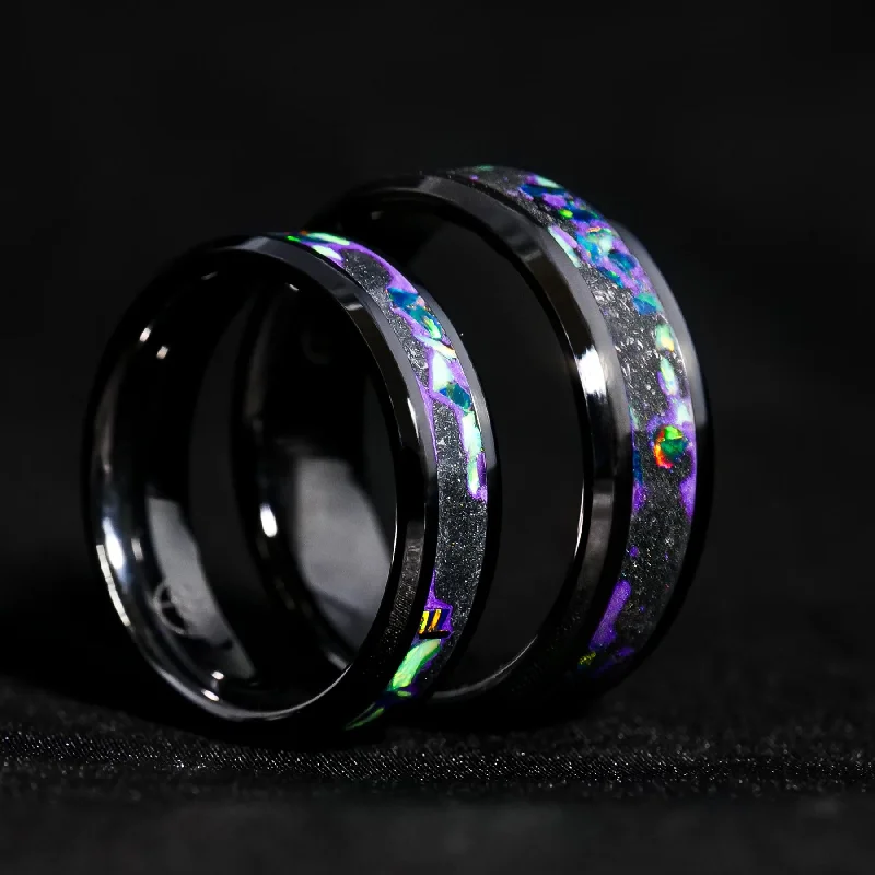 Matching Area 51 Glowstone Wedding Ring Set in Black Ceramic