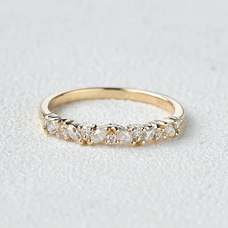 Moissanite Cluster Wedding Band Yellow Gold Ring