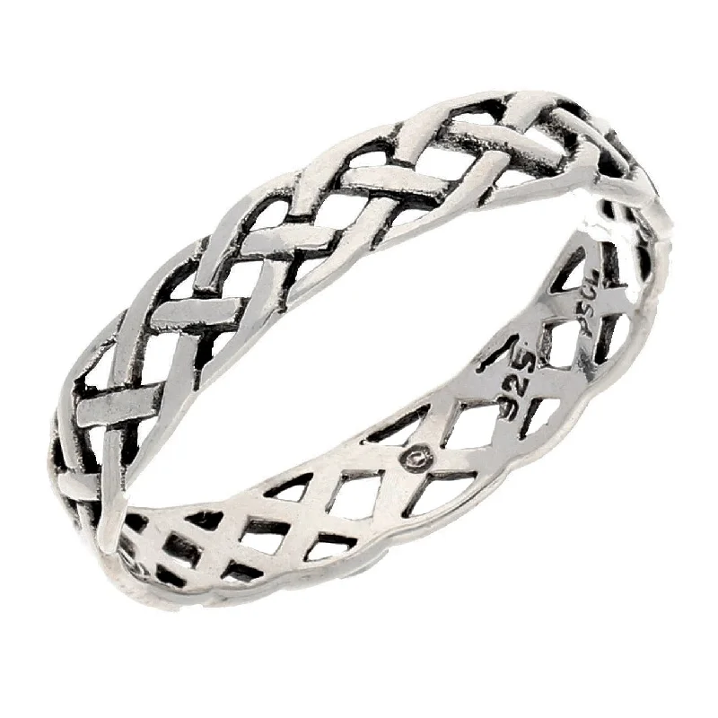 Narrow 4mm Neverending Celtic Knot Sterling Silver Pinky Band Ring